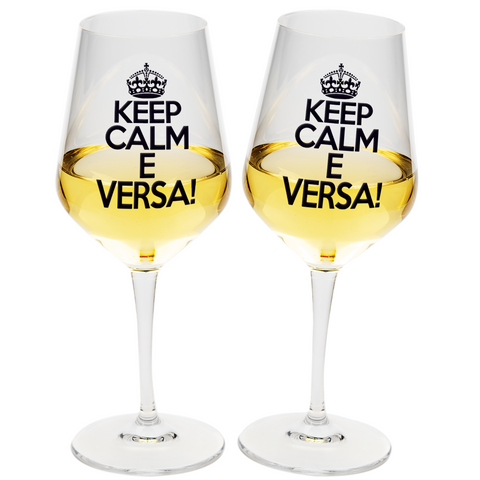 Set calici in vetro divertente "Coppia Di Calici  Keep Calm E Versa!" – Idea regalo originale
