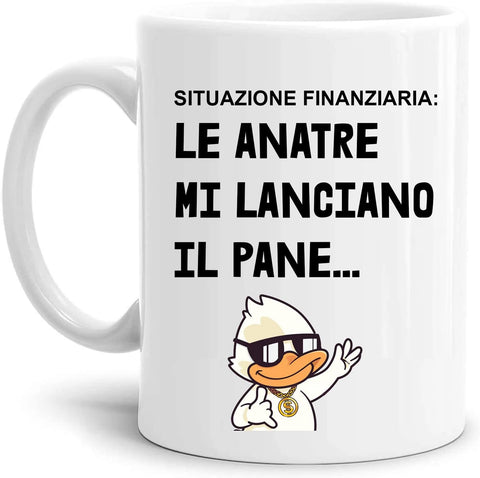 tazza Mug-situazione finanziaria le anatre mi lanciano il pane divertente simpatica regalo mamma papa colleghi amici in ceramica per la colazione caffe o te